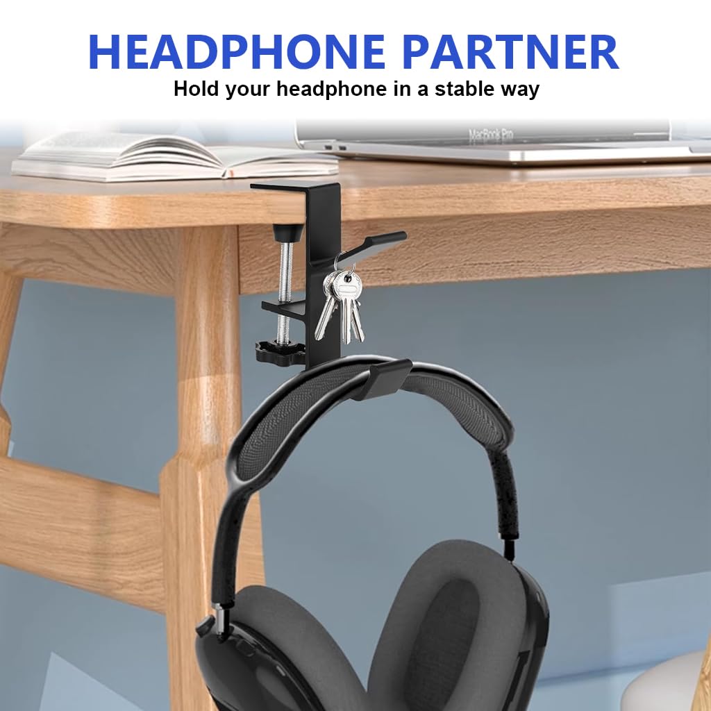 ZORBES Underdesk Hook Hanger for Office and School Desks featuring Dual Hook Screw Mount Aluminum Alloy Organizer | Black