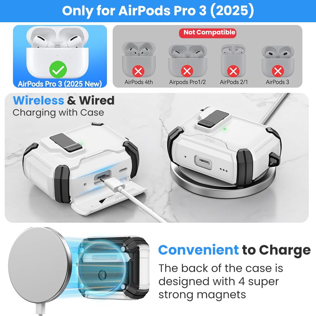 ZORBES AirPods Pro 3 Case with Magnetic Lock and TPU PC Cover | Desk Phone Bracket