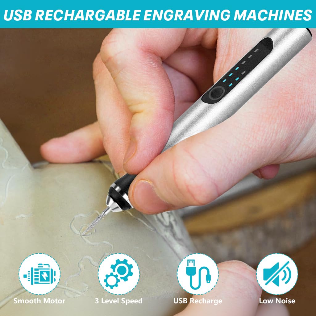 Serplex Electric Engraving Pen for DIY Crafts with 37 Bits and 3 Speed 18000 RPM Control | USB Rechargeable Rotary Tool