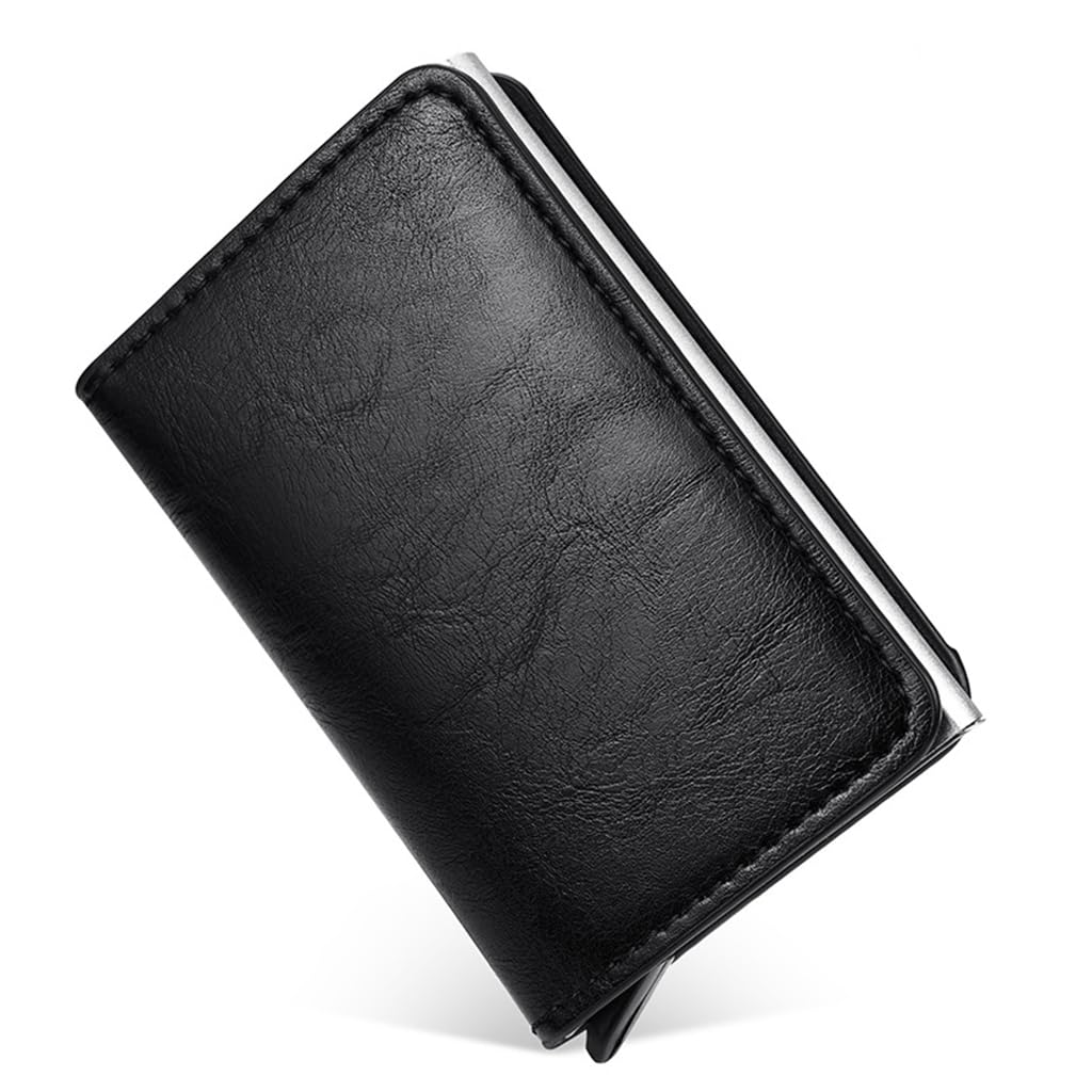 Zibuyu Slim Wallet for Men featuring pop up aluminum chamber with RFID blocking | black PU leather 3.74×2.55×0.59 in design