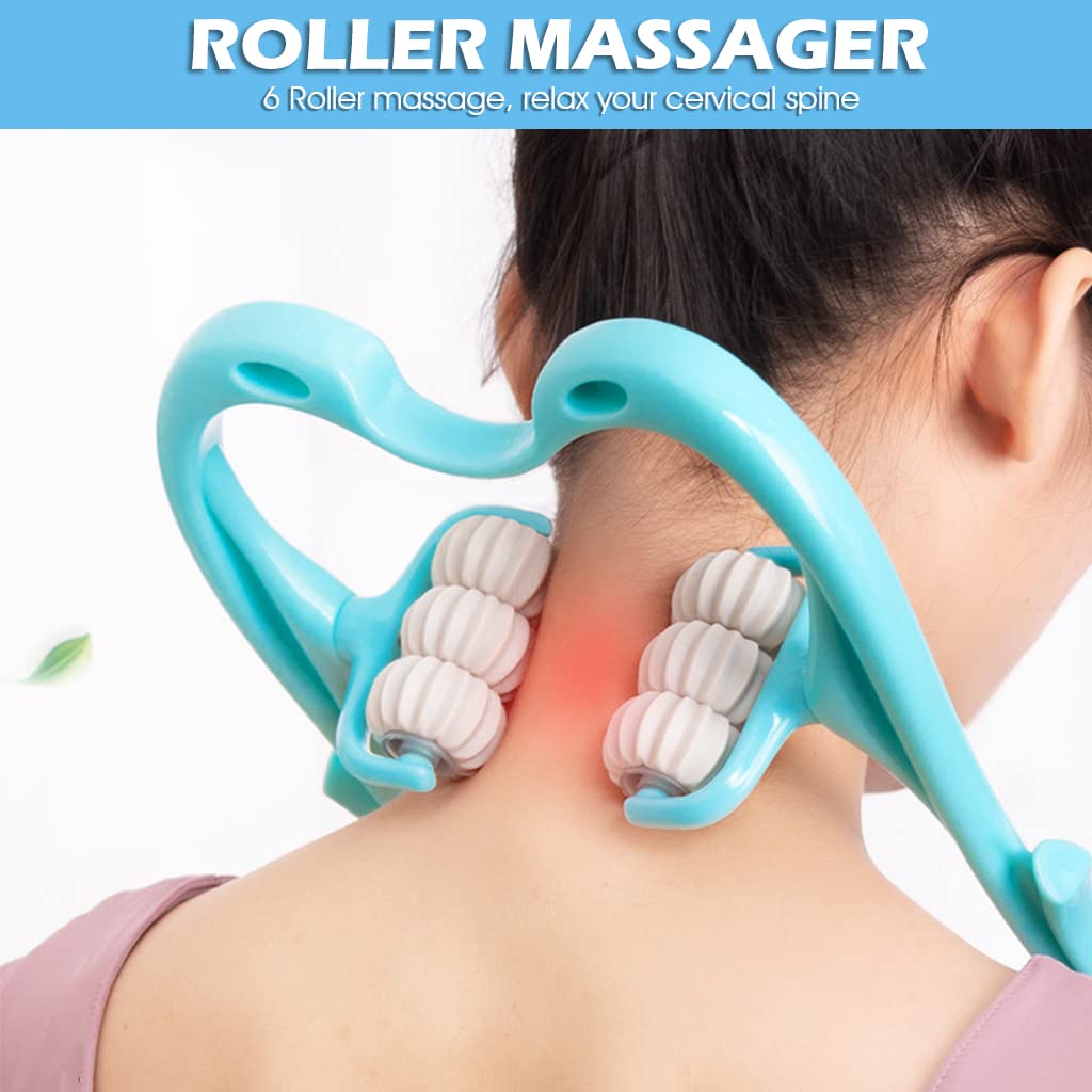 MAYCREATE® Neck Massager, 6 Neck Massager Rollers for Pain Relief Manual Roller Massager for Neck, Relaxology Neck Massager Relieve Neck Soreness Muscle Pain