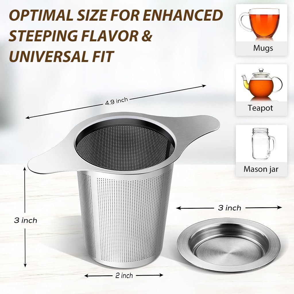 ZIBUYU Tea Infuser for Loose Leaf Tea with Lid featuring Fine Mesh Stainless Steel | 3PCS Set