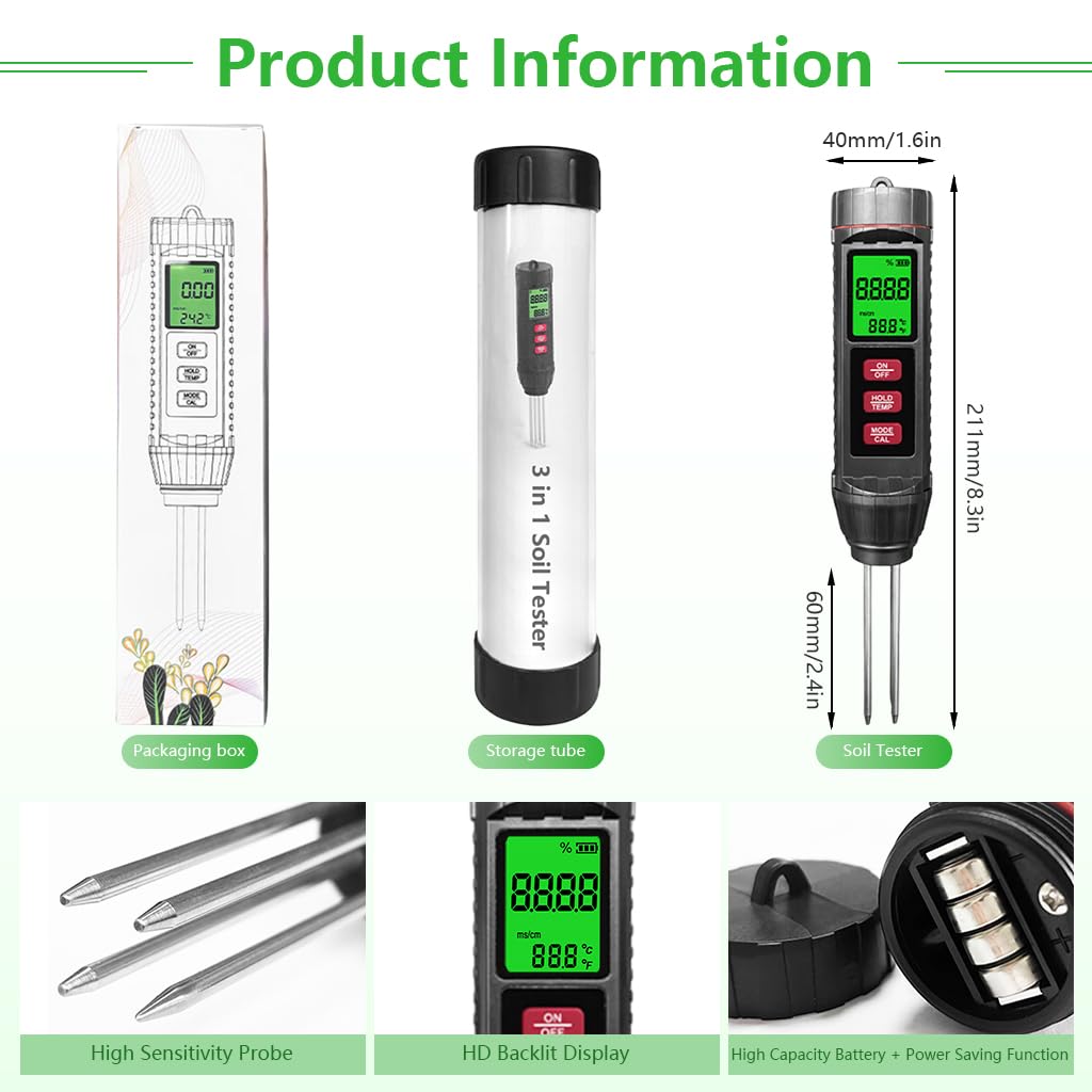 Serplex Soil Moisture Meter for Garden and Farm with 0.01–10.00 mS/cm Probe | 3 in 1 EC and Temperature Tester