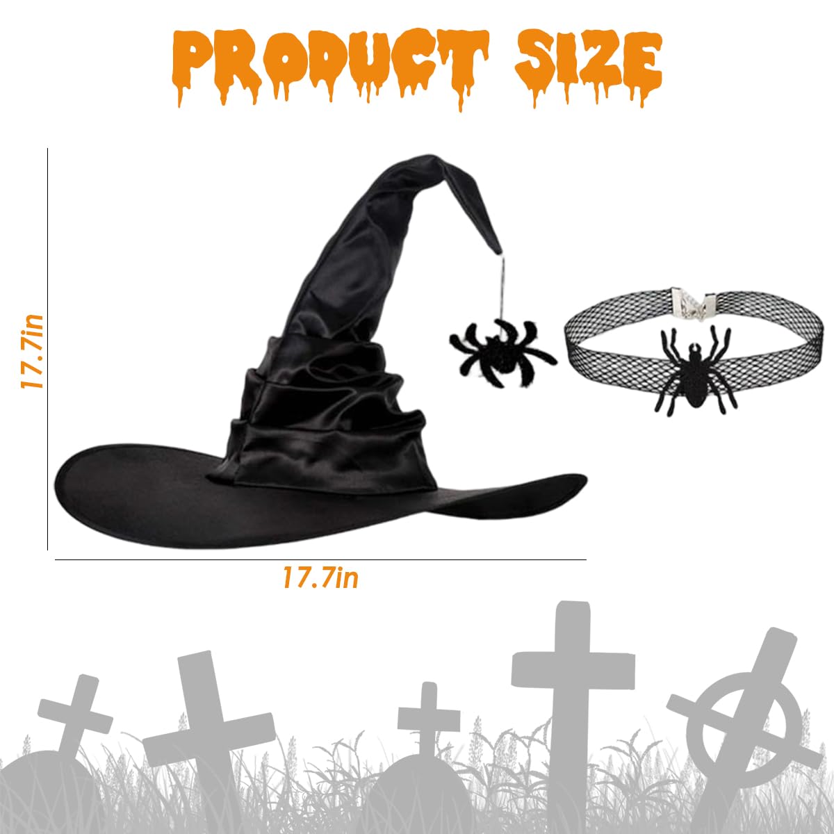 PATPAT Witch Hat and Choker Set for Halloween Cosplay featuring Spider Charm | Women and Girls Dress Up Accessory