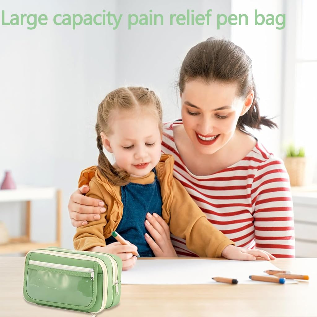 Zibuyu Pencil Pouch for School and Office with Multi Layer Mesh Pockets | Green Organizer Bag