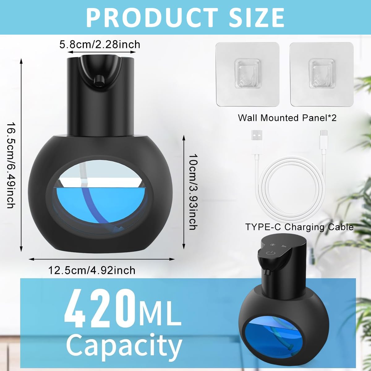 Supvox Automatic Soap Dispenser 420ml for Bathroom and Kitchen with 4 Modes USB Rechargeable Sensor | IPX5 Waterproof Touchless Hand Wash Design