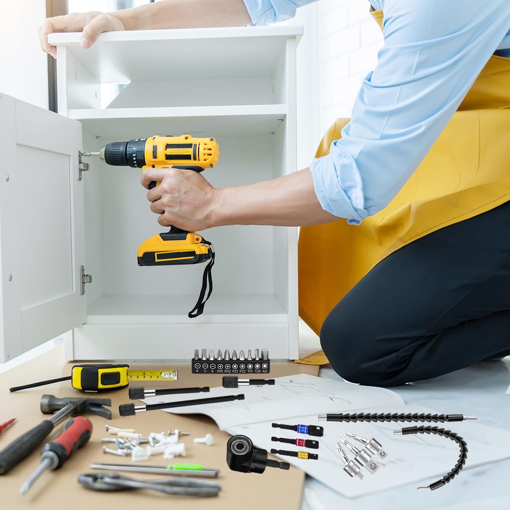 Serplex Flexible Drill Bit Extension Set with 105° Right Angle Attachment & 3PCS Adapters for DIY | Bendable Screwdriver Bit for Tight Spaces