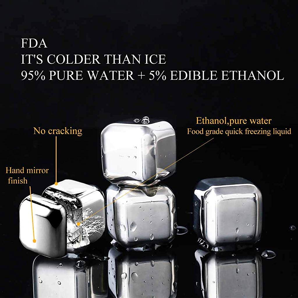 HASTHIP Stainless Steel Ice Cubes Set for Whiskey with Silicone Tongs and Tray 8 Piece | Reusable Drink Chillers