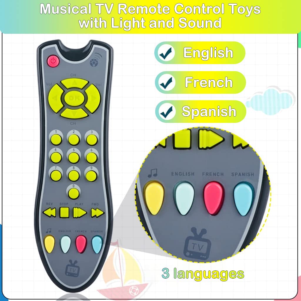 PATPAT Musical TV Remote Control Toys with Light and Sound, Musical Early Educational Remote Toy Realistic Preschool Leaning Toys for 6 Months+ Baby Toddlers Boys Girls - Black