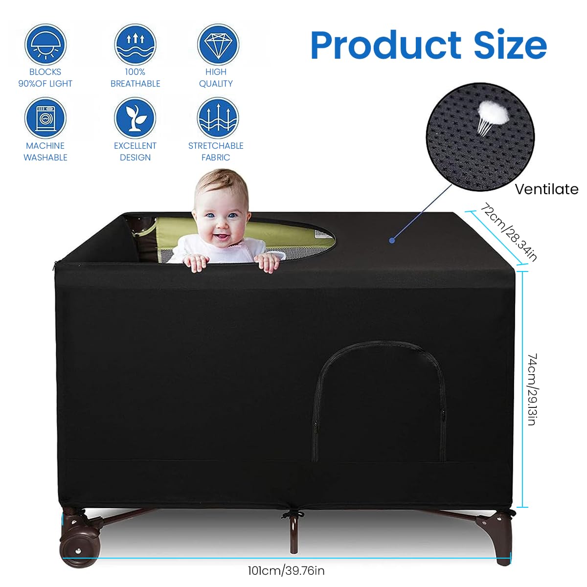 SNOWIE SOFT Blackout Crib Canopy Cover for Dark Sleep 39×28×29 in with Mesh Windows | Breathable Polyester Lightshade Mosquito Net
