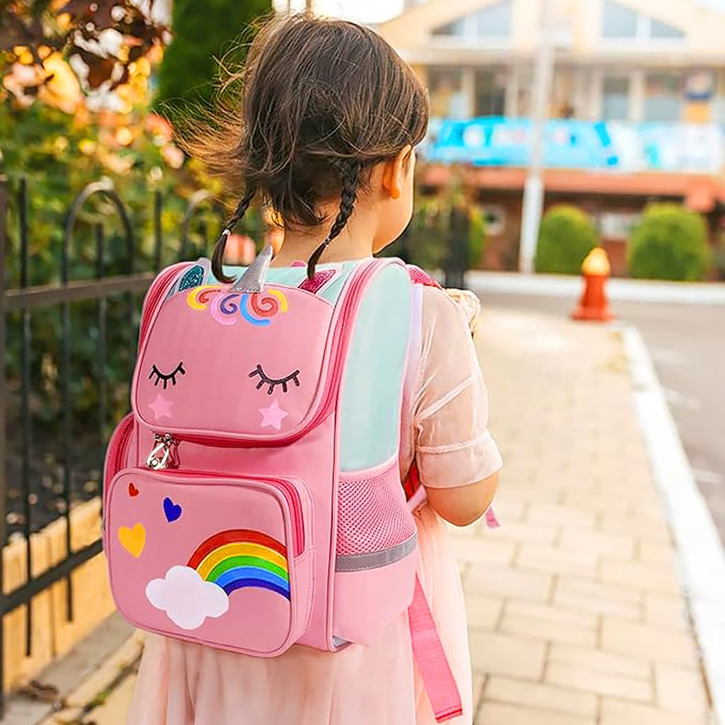 PALAY® Girls School Backpack Unicorn Cartoon Backpack Primary Bookbag Waterproof Backpack for School, Travel, Camping, Burden-relief Backpack School Gift for Kids 6-12 Years Old