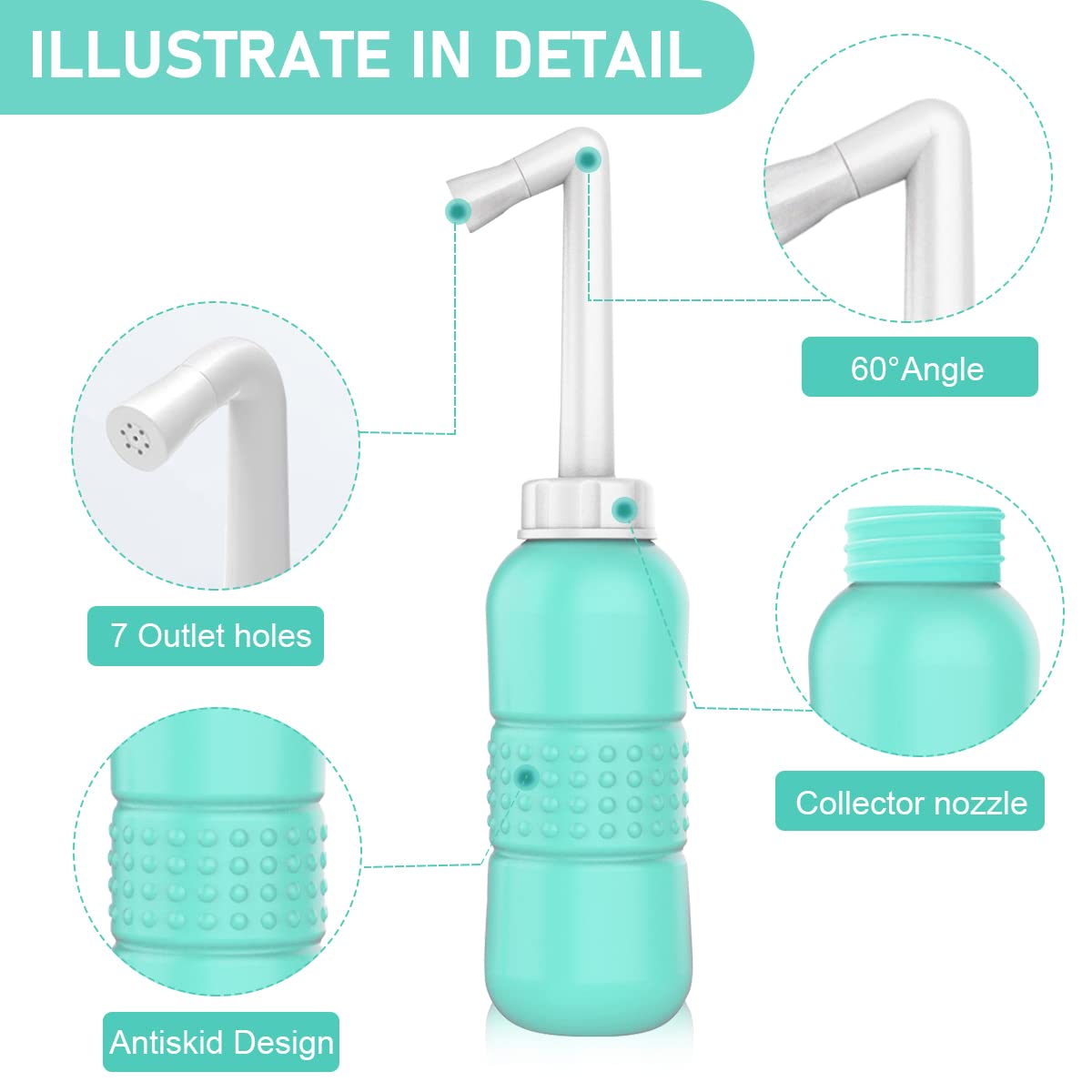 HANNEA Portable Bidet for Toilet and Travel with 450ml Bottle and Dual Nozzles | Ergonomic Design