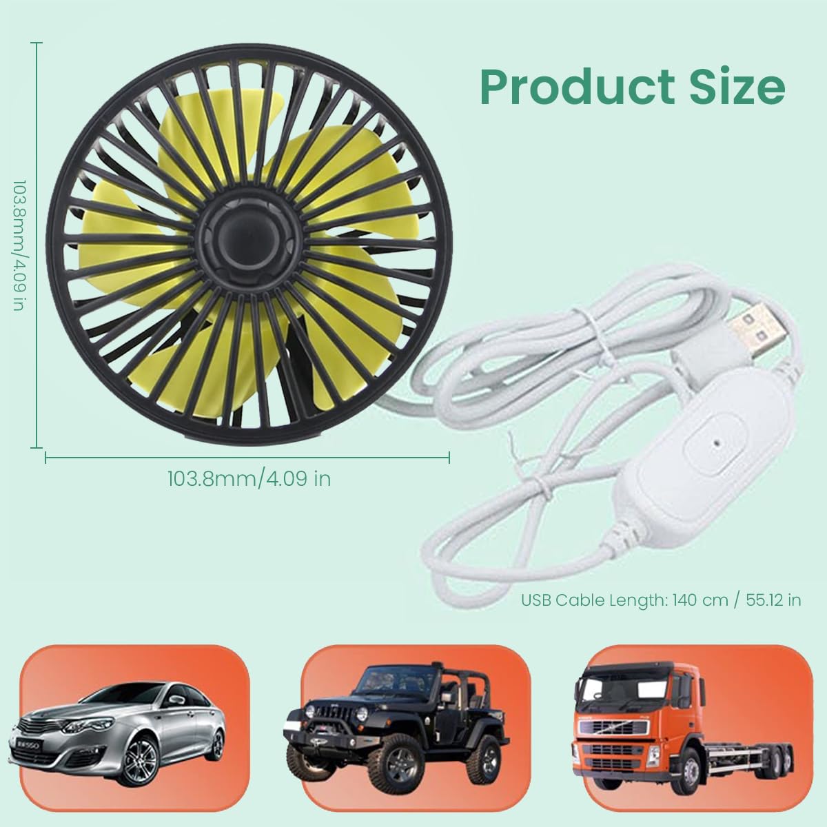 HASTHIP USB Car Fan for Air Vent with 3.39 in 5 Blade Clip On Design and ABS Build | 3 Speeds
