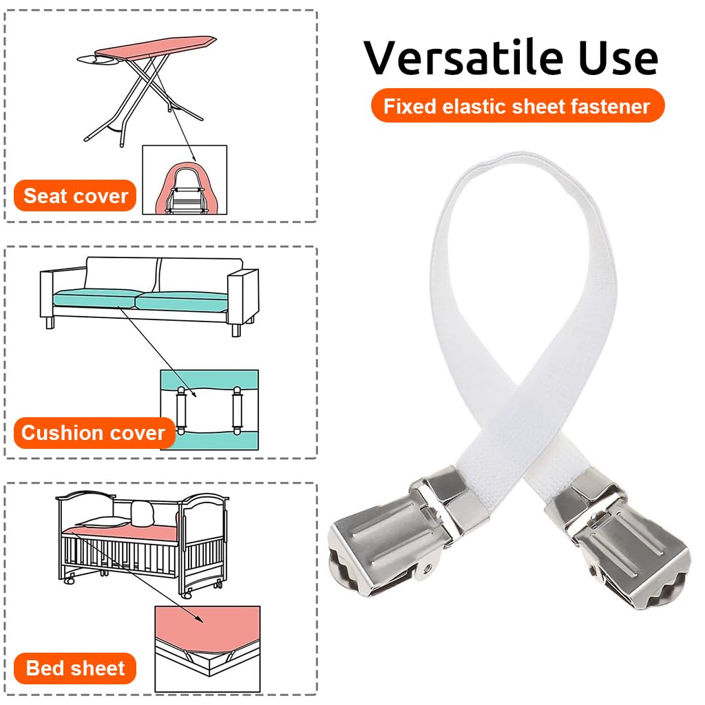 HASTHIP Ironing Board Cover Clips for Sheets and Cushions with 9 in Elastic Dual Clip Fasteners