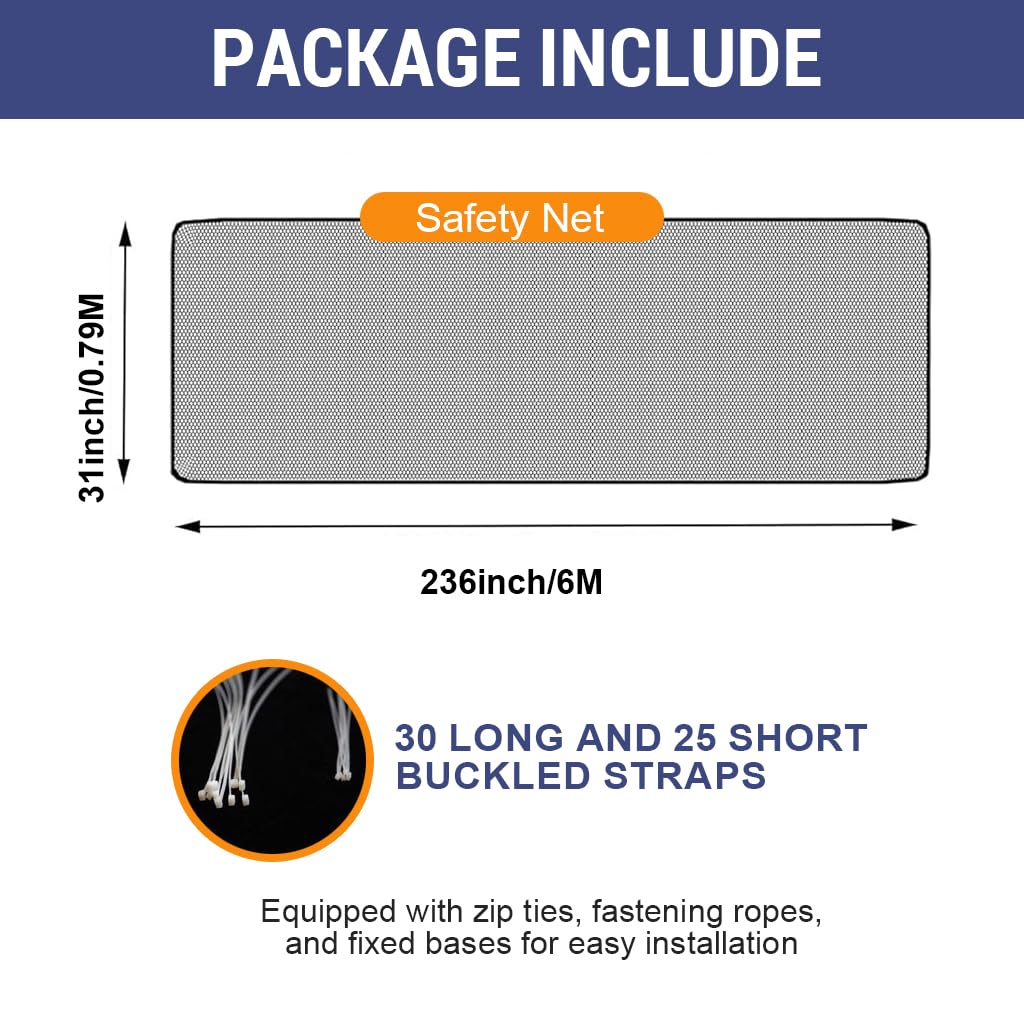 SNOWIE SOFT Baby Safety Net for Stairs and Balcony 19.7ft x 2.59ft with Dense Mesh | 75 Zip Ties