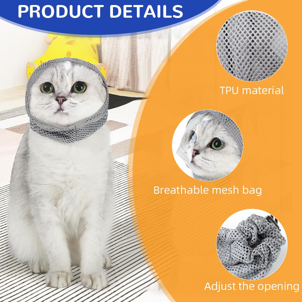 Qpets Cat Muzzle for Grooming and Bathing with Adjustable Drawstring and Mesh | Clear TPU Face Cover for Cats 1–4KG