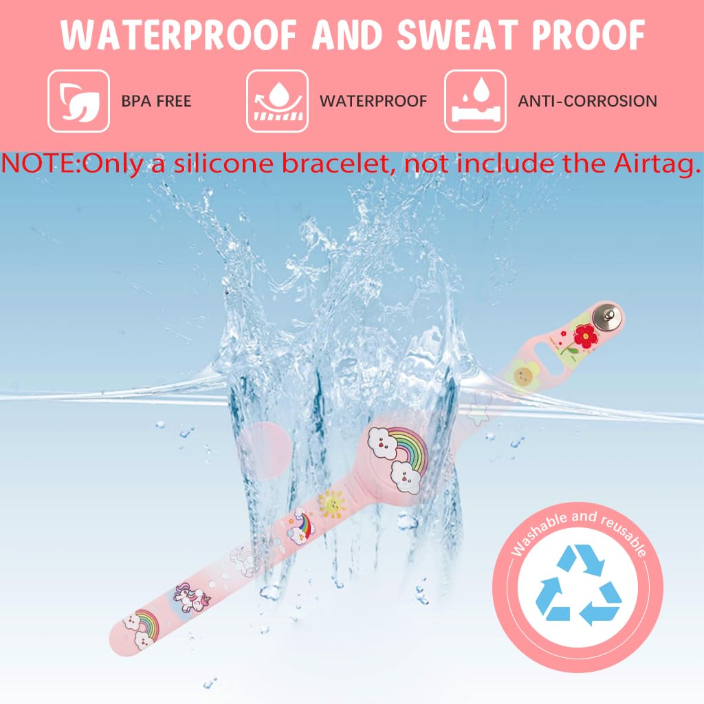 ZORBES Kids Bracelet for Anti Lost Protection featuring Secure Mount and 9 in Adjustable Silicone Band | Waterproof Cartoon Rainbow Design