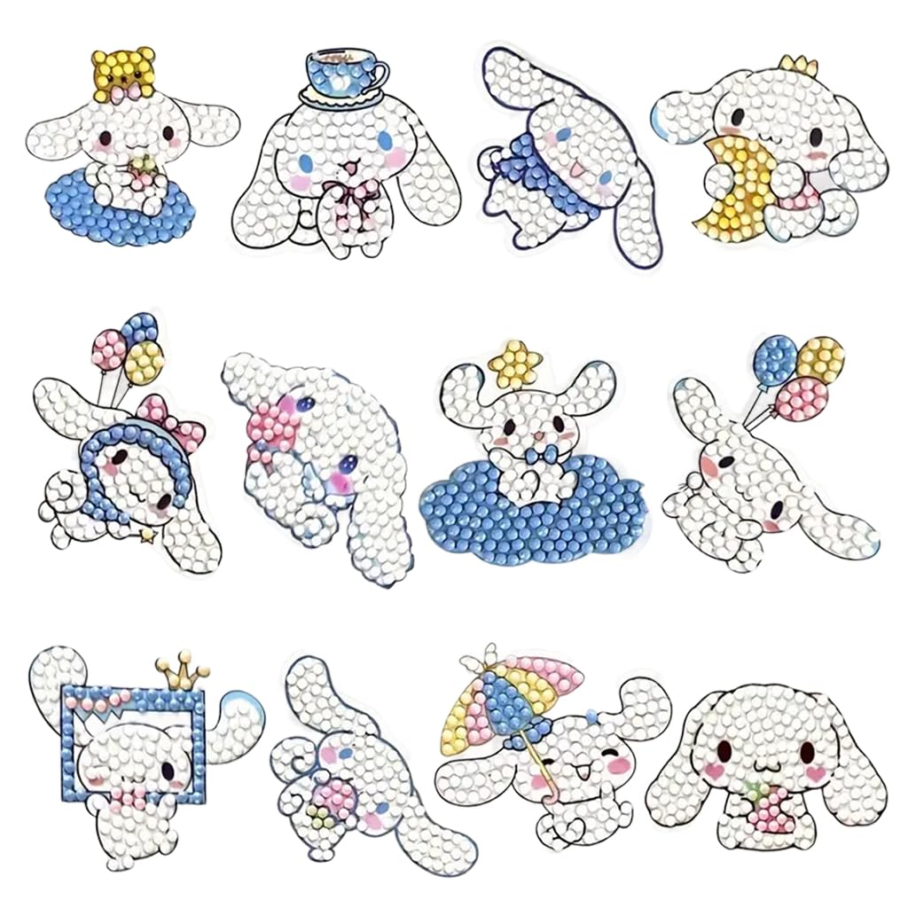 PATPAT® DIY Diamond Painting Art Kit Cinnamoroll Diamond Stickers DIY Material Kit with Tools 12Pcs DIY Diamond Painting Cartoon Cinnamoroll Kawaii Stickers for DIY Crafts, Scrapbooking