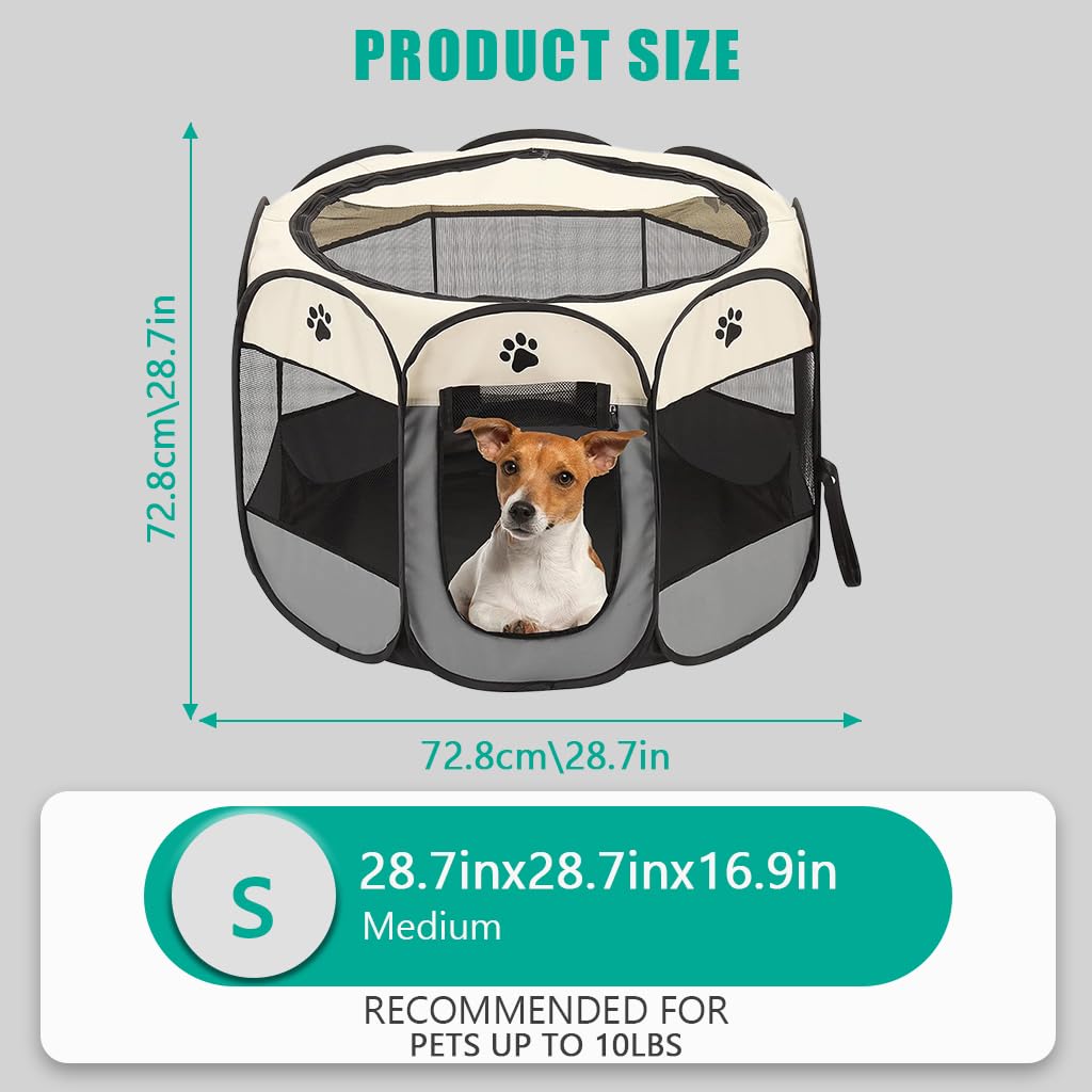 Qpets Foldable Pet Playpen for Cats and Dogs with Mesh Windows and Zipper Door 28.7x28.7x16.9 in