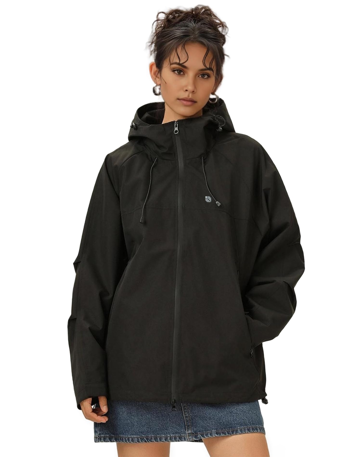 Venzina Women's Waterproof Jacket for Travel and Commuting featuring 75D Windproof Fabric | Black Lightweight Hooded Coat