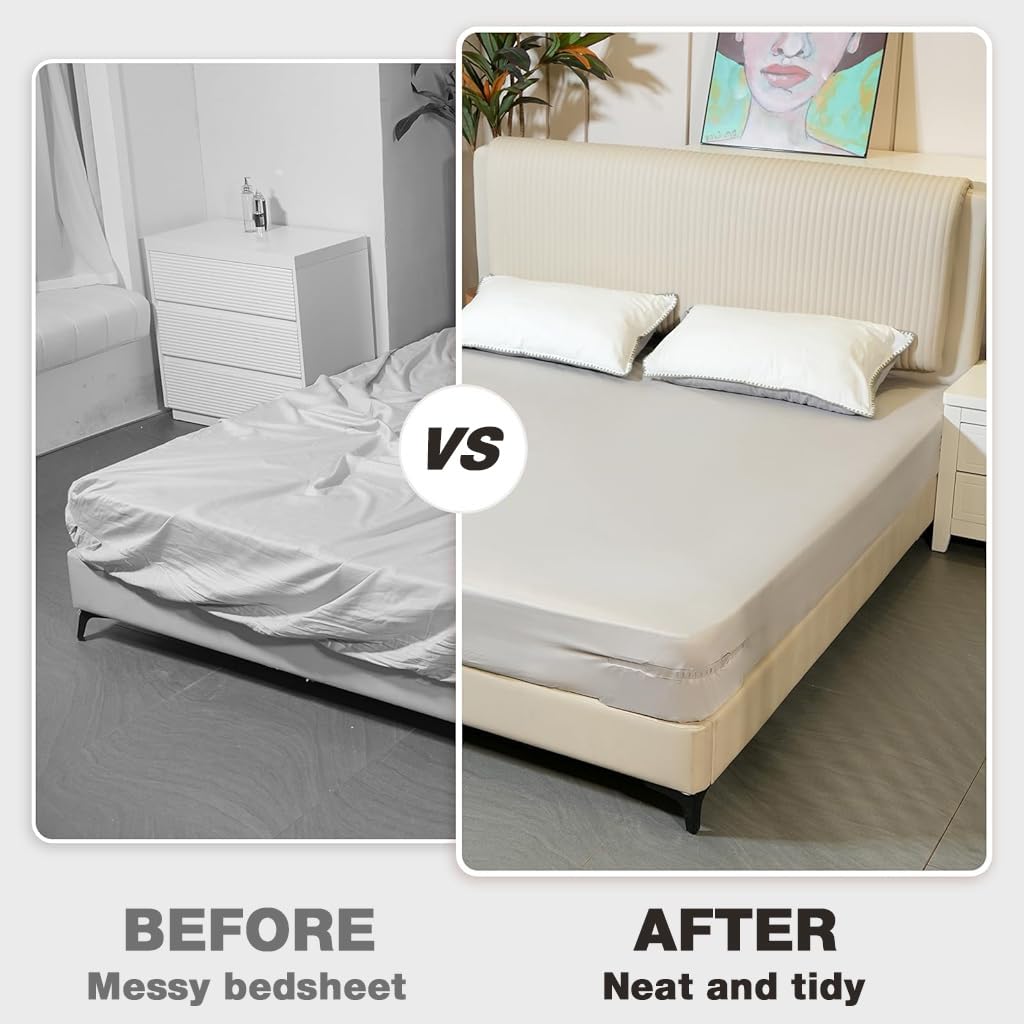 HASTHIP Fitted Sheet Fasteners Set with Elastic Straps and Metal Clips Pack of 4 | Adjustable Universal Holders for Twin to King Mattresses