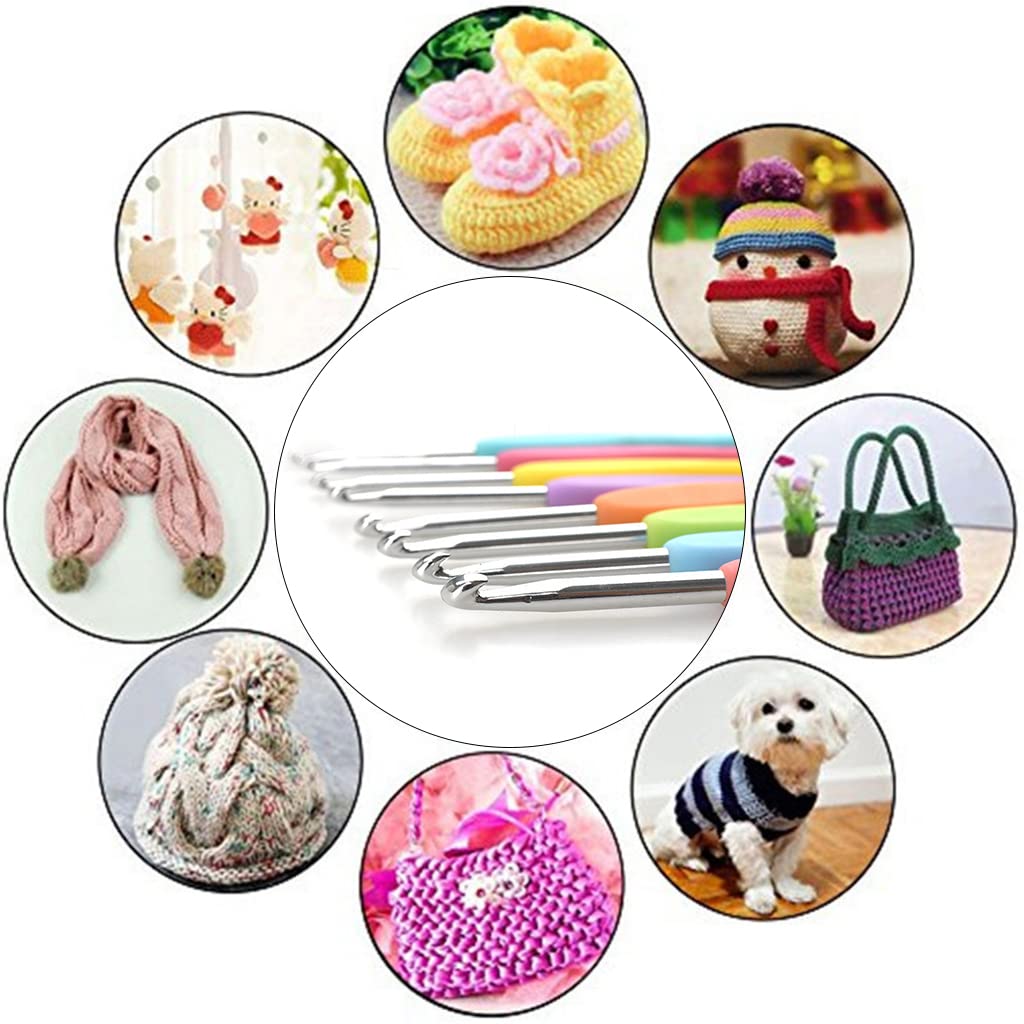 SNOWIE SOFT Aluminium Soft Grip Rubber Handle Needles with 10 Knitting Crochet Locking and Stitch Markers Craft and Yarn Sewing Tools (2.5mm/3mm/3.5mm/4mm/4.5mm/5mm /5.5mm/6mm) in 8 Pcs