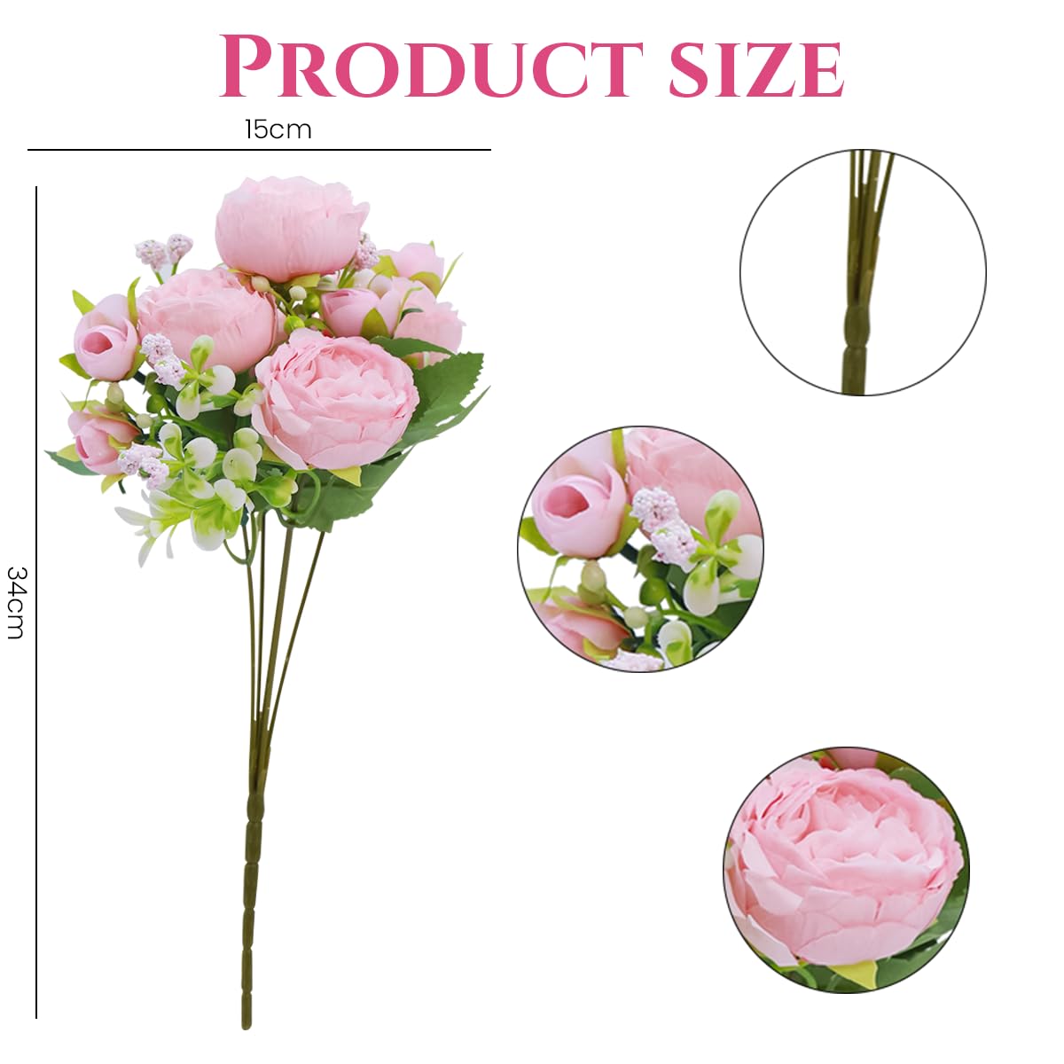 HASTHIP® 2 Bundles Silk Artificial Peonies Flowers Faux Peony Bouquet Fake Peonies Artificial Flowers Bouquets for Floral Arrangements Wedding Home Table Decoration, Style A