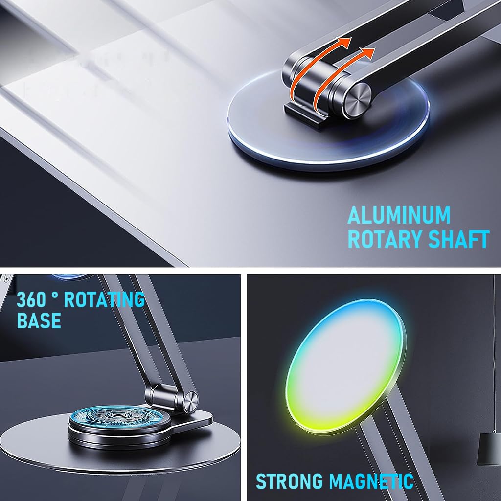 ZORBES Magnetic Phone Stand for Study with 360° Rotation Base and Aluminum Alloy | Adjustable Desk Holder for iPhone 16 to 13 Series