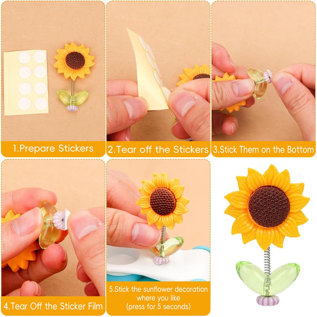 STHIRA Mini Sunflower Car Decoration for Dashboard & Desk with Swing Stem | 15PCS Resin 2.36 in