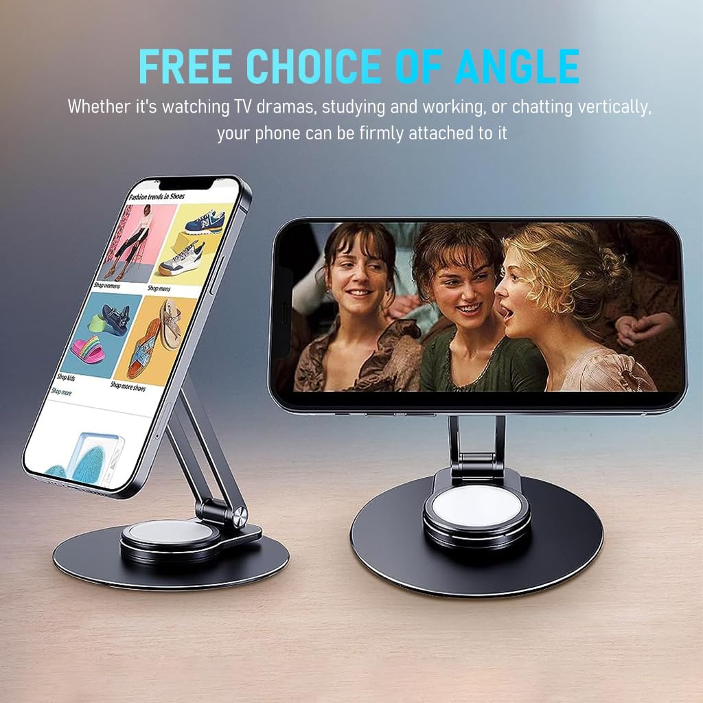 ZORBES Magnetic Phone Stand for Study with 360° Rotation Base and Aluminum Alloy | Adjustable Desk Holder for iPhone 16 to 13 Series
