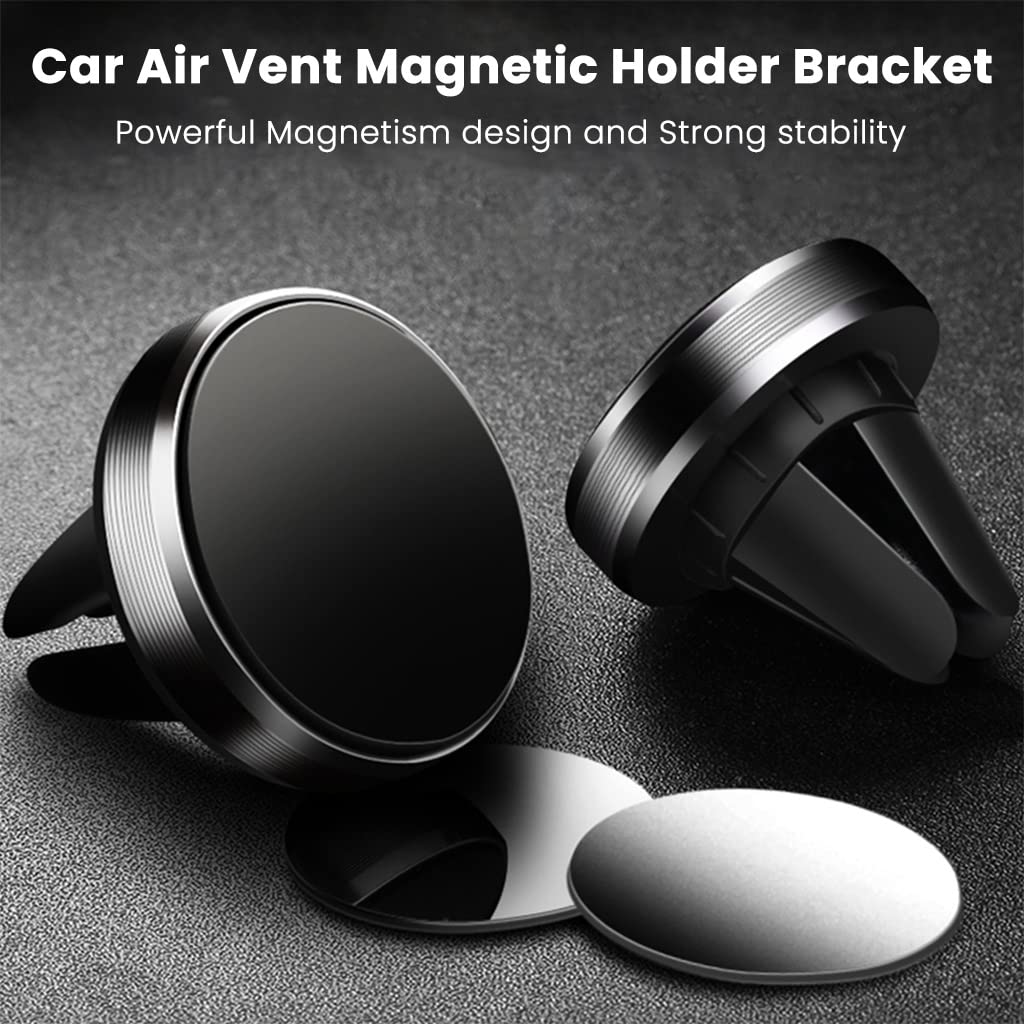 HASTHIP Magnetic Car Phone Mount Holder for Air Vent with 4 Strong Magnets and Rubber Clamps