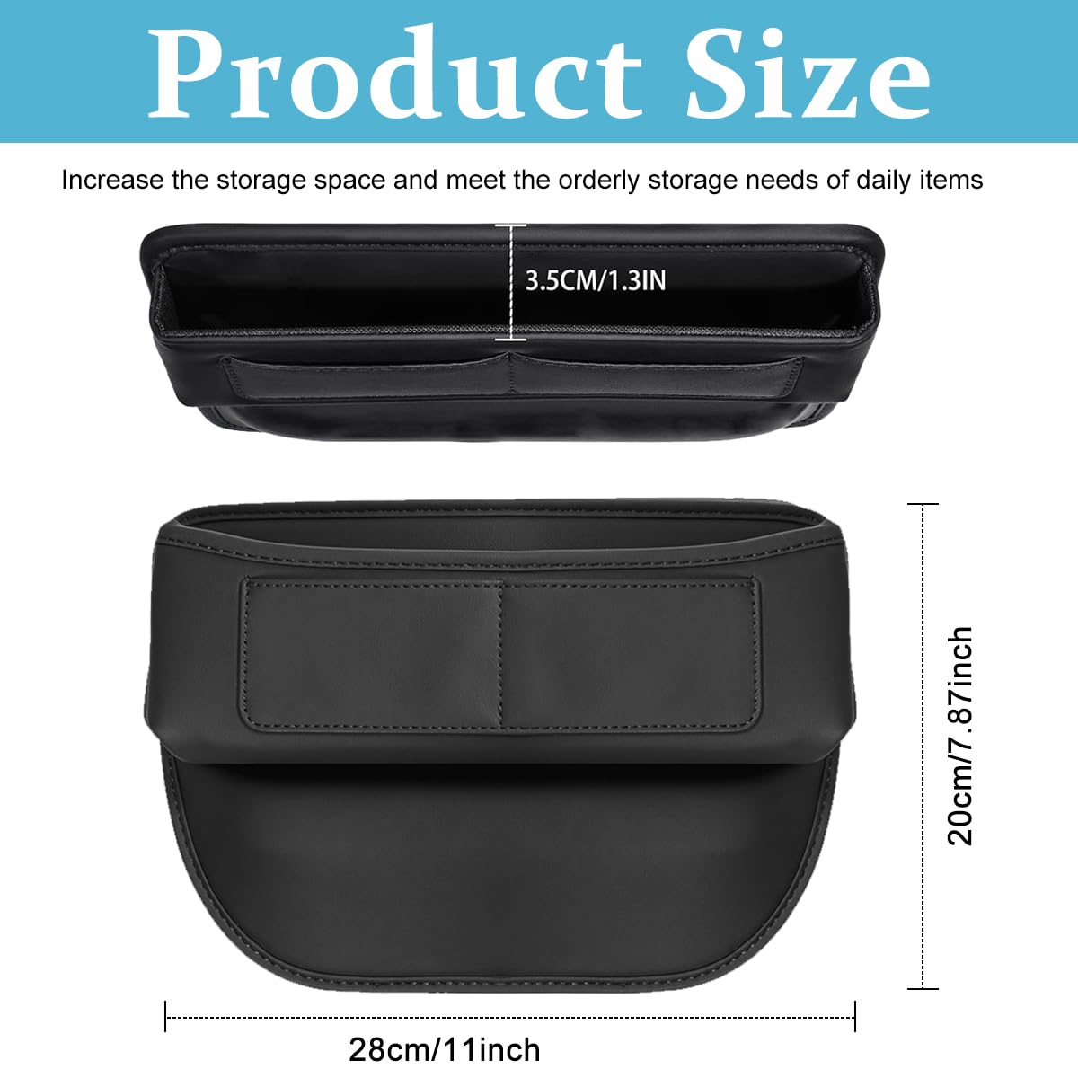 STHIRA Car Seat Pocket Organizer for Console with Two Card Slots and PU Leather Finish | Compact Storage for Phones and Keys