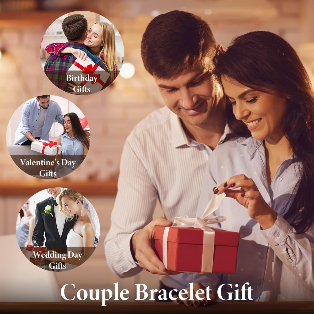 SANNIDHI Couple Bracelets for Anniversary Gift with Heart Puzzle Charm in Silver and Black