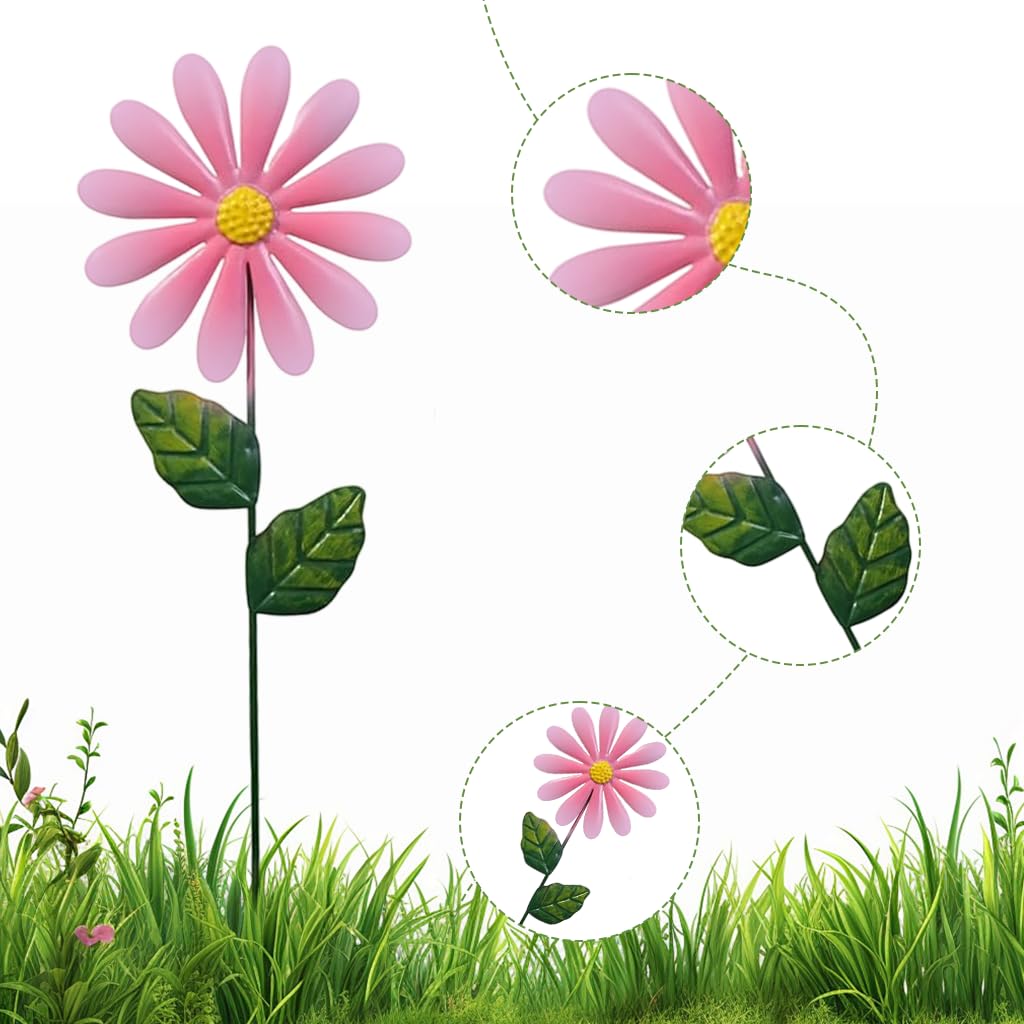 HASTHIP Flower Garden Stakes for Outdoor Decor featuring 18.9 in Metal Daisy Sunflower Set