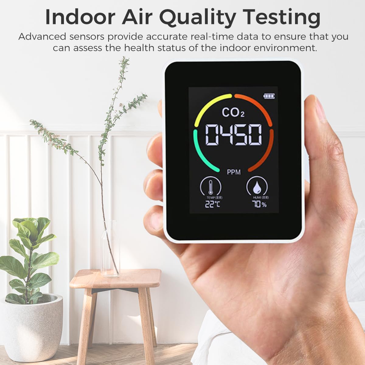 Serplex Air Quality Monitor for Indoor Use with 1200mAh Battery and LCD Screen | Tracks CO2 Temperature and Humidity