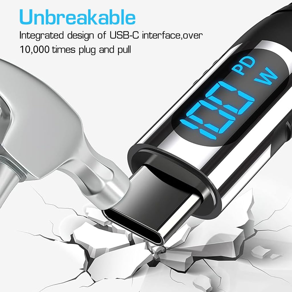 Verilux Type C to Type C Cable 3.3ft for Fast Charging with 100W PD and LED Power Display