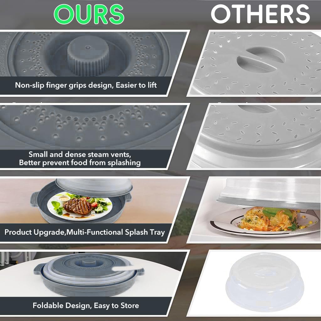 HASTHIP Microwave Plate Cover for Heating with 10.6 in Collapsible Lid and Steam Vent | Grey
