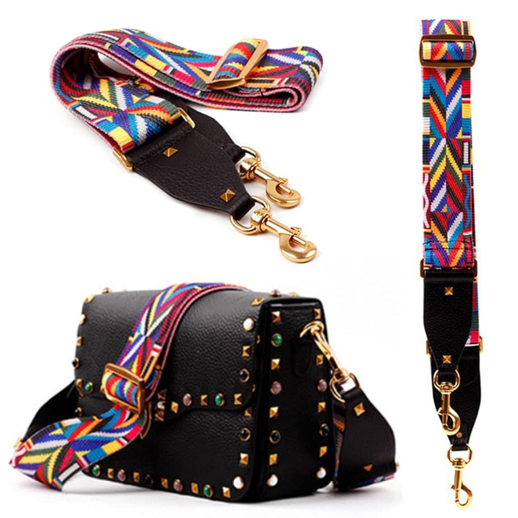 GUSTAVE Canvas Crossbody Strap for Handbag and Travel Bag with 30–53 in Adjustable Length | Gold-Tone Clip Attachments and Geometric Pattern