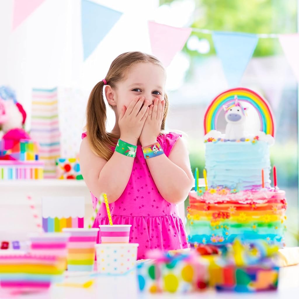 PATPAT Rainbow Unicorn Wrist Band for Kids with 24Pcs Slap Design & Silicone Snap Style | Party Gifts