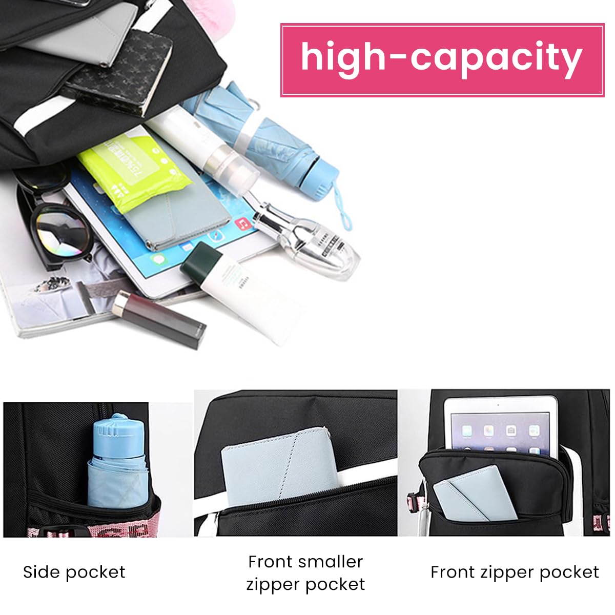 PALAY Hello Kitty Laptop Backpack for Teen Girls with USB Charging Port and Headphone Jack Pink