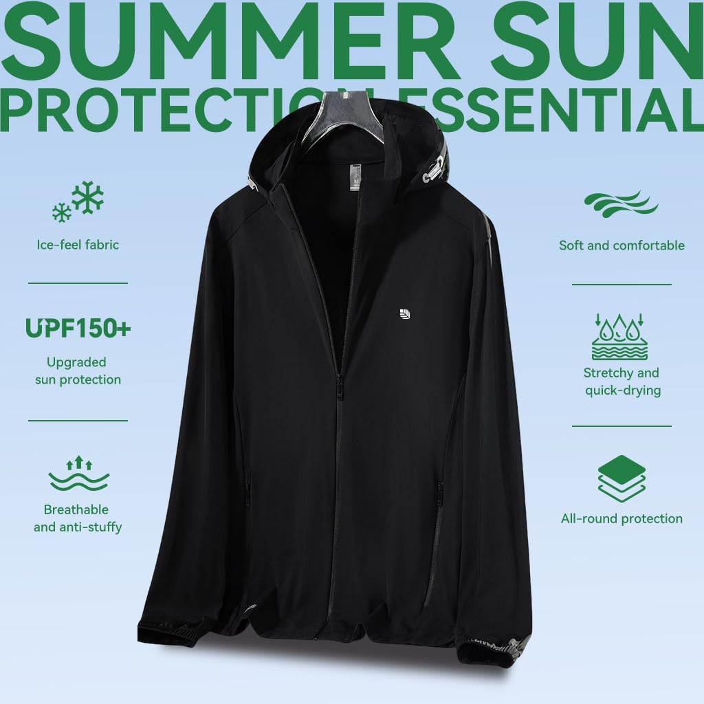 Venzina Sunscreen Jacket for Outdoor Sports with UPF150+ Protection and Cooling Ice Silk Fabric | Lightweight Four Season Hoodie for Men