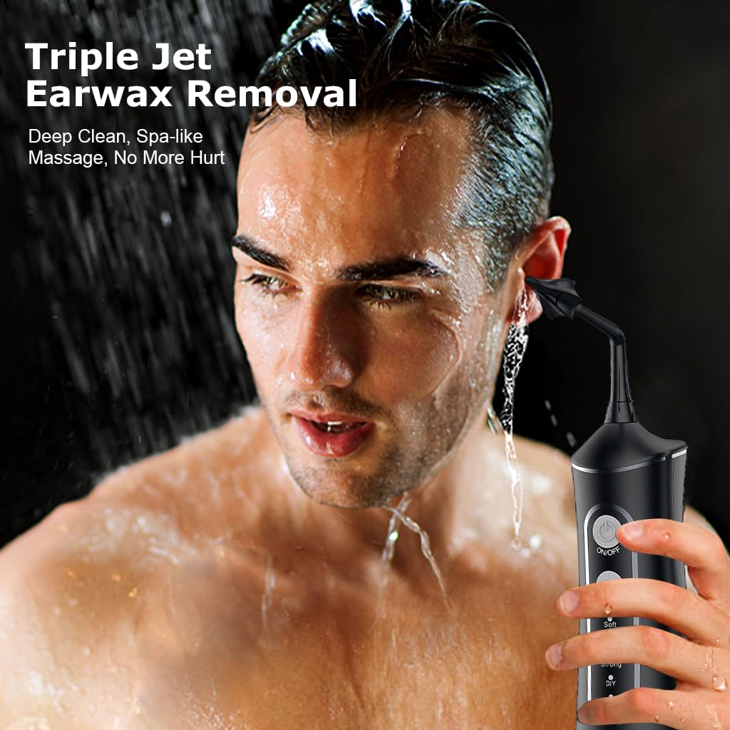 HANNEA Electric Ear Cleaner for Safe Wax Removal with 4 Modes and Triple Stream | USB Rechargeable IPX7 Model