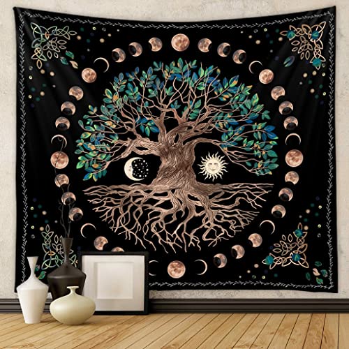 HASTHIP® Tree Of Life Tapestry Wall Hanging Wishing Tree Aesthetic Tapestries Psychedelic Wall Carpet Mystic Aesthetic Wall Tapestry (51Inch X 59Inch) (Multi-Colour)