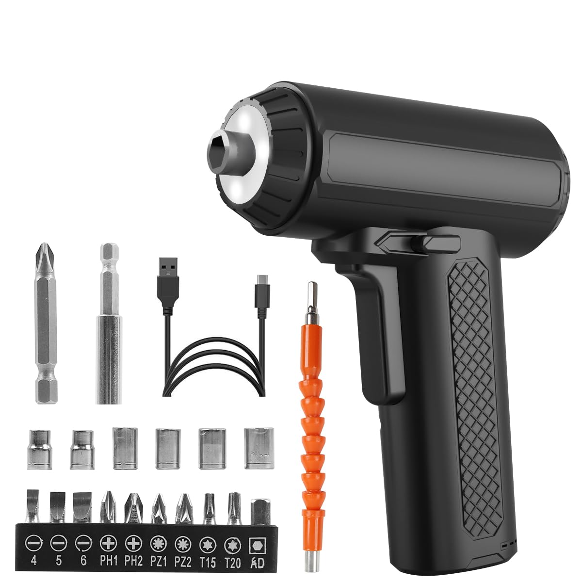 Serplex® Cordless Screwdriver with Light Set of 22Pcs 3.5Nm Electric Screwdriver Kit with 20Pcs Drill Bits 3.5Nm Strong Torque Screwdriver 1300mAh USB Rechargeable Screwdriver Kit