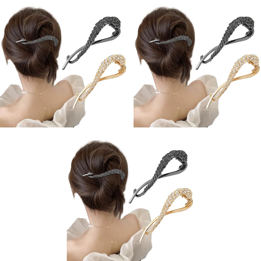 PALAY Hair Bun Accessories for Effortless Styling with Secure Lock | 6PCS Metal Rhinestone Clips