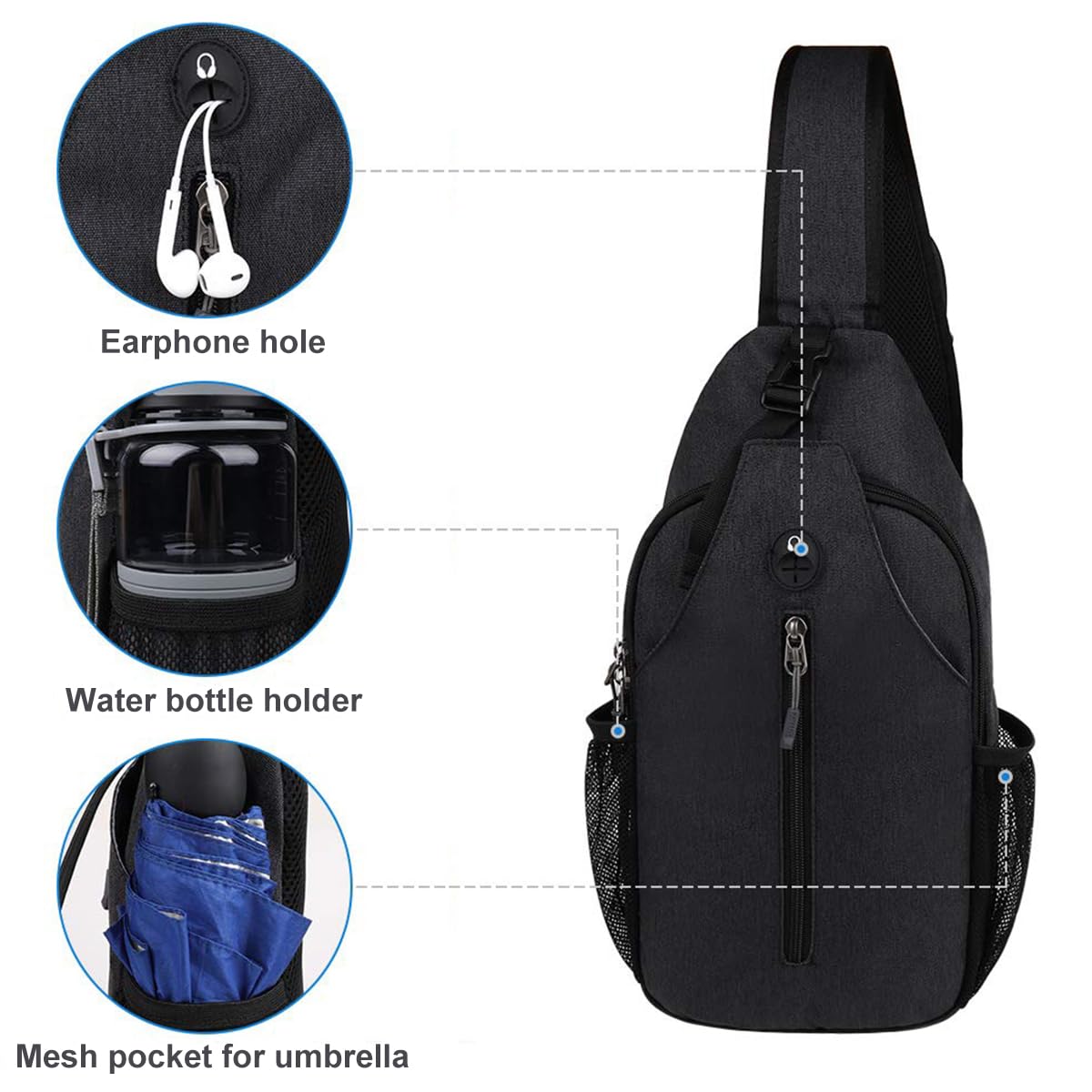 GUSTAVE Sling Bag for Men with 3 D-Rings Adjustable Strap and 15 in Compact Design | Sleek Black Crossbody for Travel