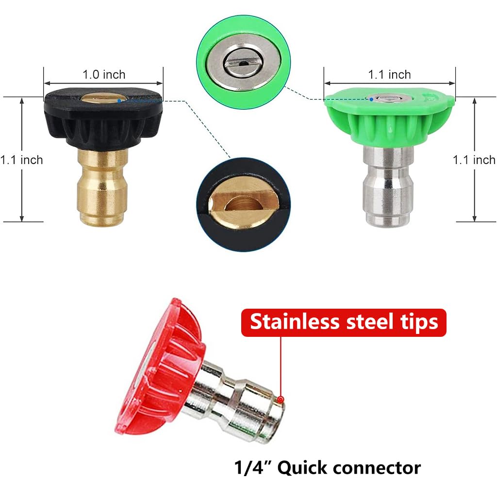 Serplex® Stainless Steel Pressure Washer Spray Nozzle Tip Set 5 Degrees 2 Second Story Nozzles 1/4 Quick Connect 4000 PSI High Pressure Sprayer 7 Pieces 21PCS