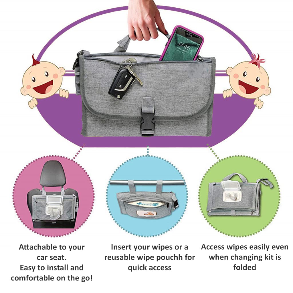 SNOWIE SOFT Baby Changing Mat for Travel with 22×21.5 in Waterproof Pad and Storage Pockets