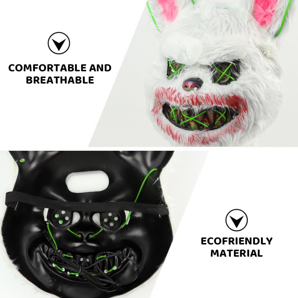 PATPAT® Halloween Led Mask Scary Rabbit Mask, Light Up Halloween Creepy Bunny Mask, Luminous Scream Mask Plush Cosplay Mask Prank Horror Mask for Kids Adult, Furry Cool Led Mask Costumes Accessories