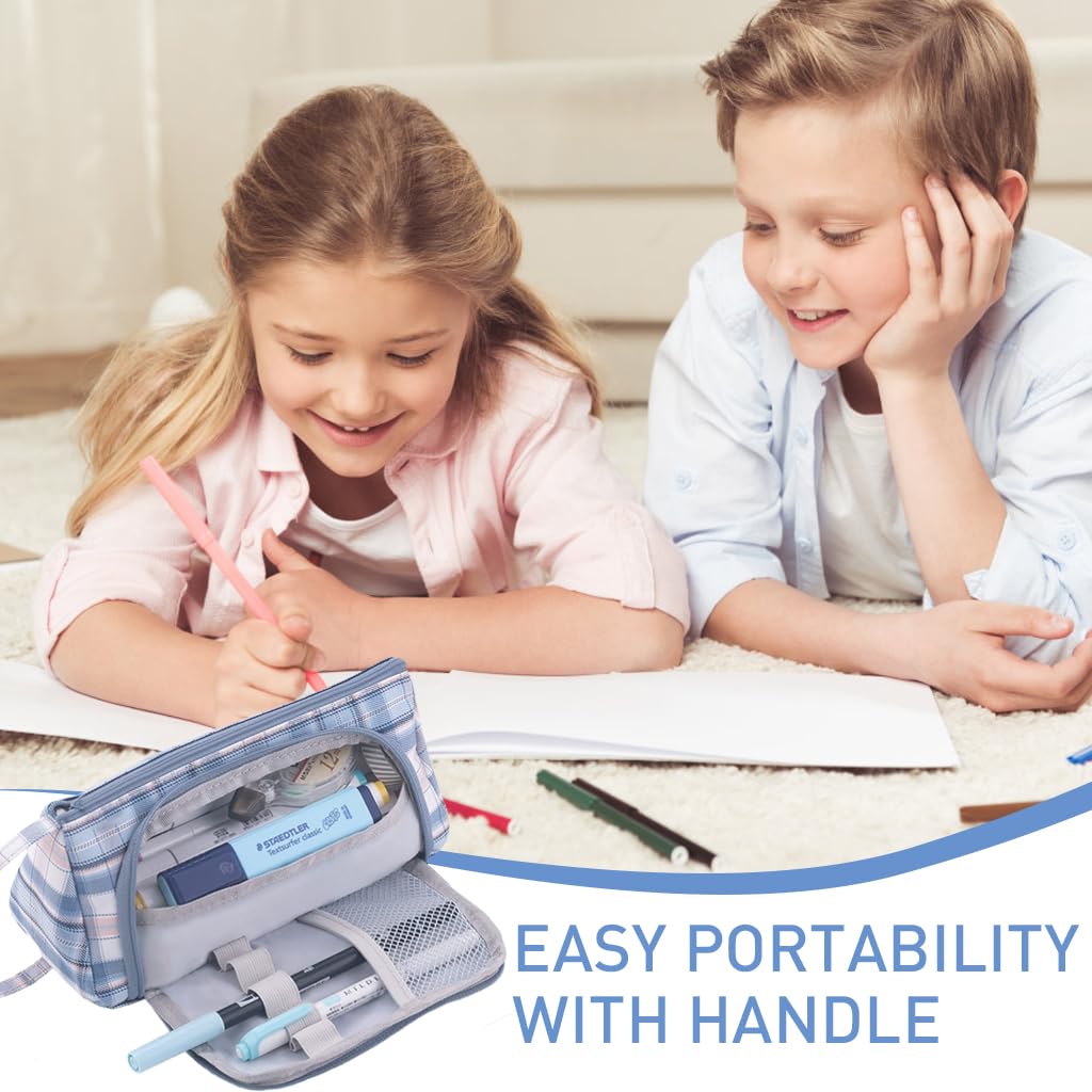 Climberty Pencil Case with Multi Interior Compartments and Handle in Blue | Schoolgirls Canvas Pouch